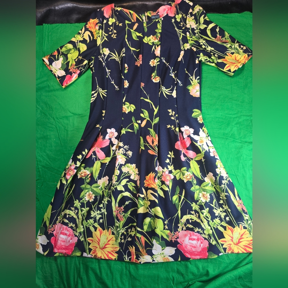 Gabby Skye Navy Blue Floral Fit And Flare Dress Size 14